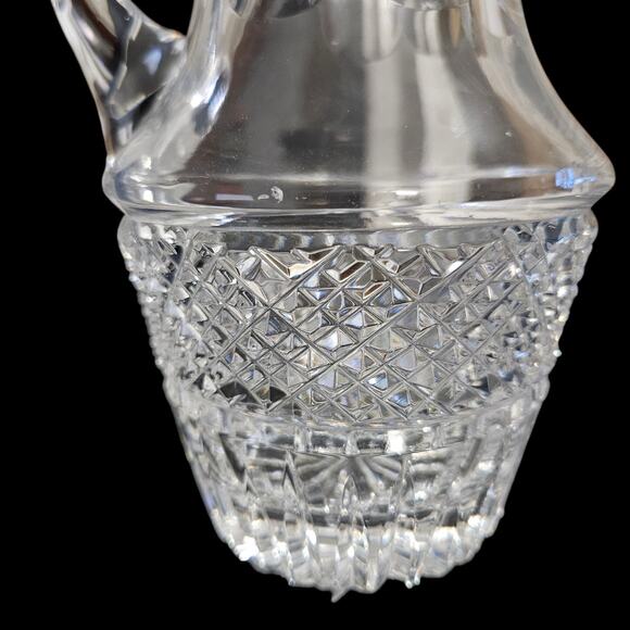 Vintage Cut Crystal Pitcher 7.5" Pressed Glass Diamond Fan Pattern Mid Century - Picture 6 of 8